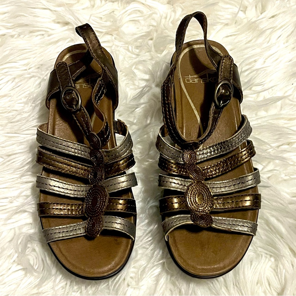 Dansko Women's Strappy Brown and Silver Platform Sandals Size 36
